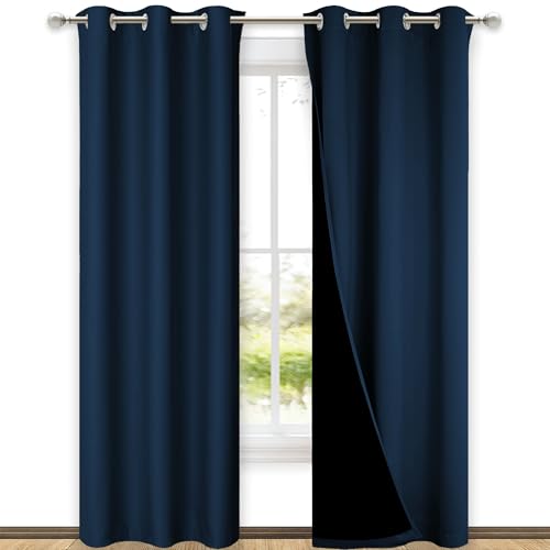 Image of NICETOWN Moroccan Blue Full Shade Curtain Panels, Pair of Thermal Insulated & Energy Efficiency Blackout Drapes for Living Room Windows, Lined Silky Performance Window Dressing (42 inch Wide x 84 inch Long)