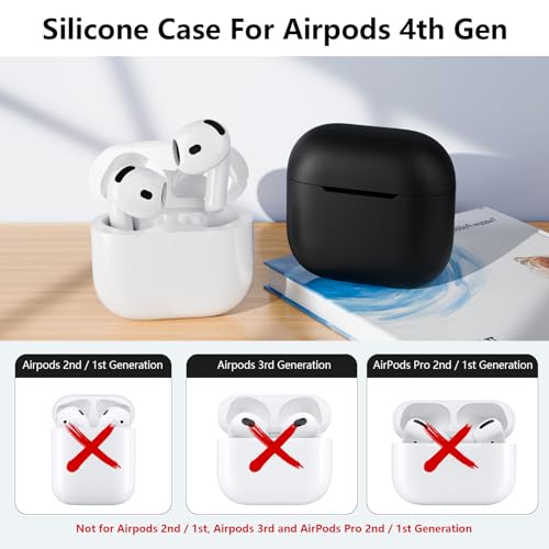 Mocarheri Coque en Silicone Compatible avec AirPods 4 2024, Housse Protecteur pour AirPods 4ᵉ Génération, Étui en Silicone Souple pour Airpods 4, LED Avant Visible (Noir)