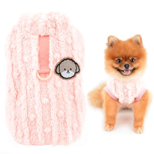 SMALLLEE_LUCKY_STORE Süßer Sherpa-Fleecepullover für kleine Hunde, weicher Welpenpullover mit D-Ring, dehnbares Sweatshirt, Winter, Herbst, Yorkie, Chihuahua, Kleidung, Rosa, Größe S