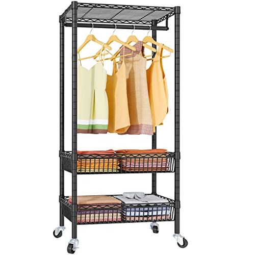 Vipek X2 Medium Rolling Garment Rack Rolling Clothes Rack For Hanging Clothes Portable Closet Rack With Hanging Rod Metal Basket Heavy Duty Clothing Racks Storage Shelves Laundry Cart On Wheels, Black #TOP5
