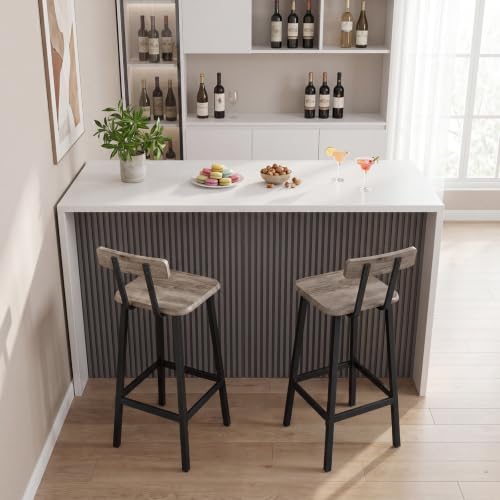 Image of MAHANCRIS Bar Stools, Set of 2 Bar Chairs with Backrest and Footrest, 26 inch Breakfast Chairs, Counter Stools for Bar, Living Room, Kitchen, and Dining Room, Greige BAHG05101