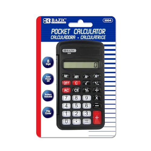 BAZIC Pocket Size Calculator 8-Digit w/Flip Cover, LCD Display, Small Standard Function Electronics Calculators, for Daily & Office, Black, 1-Pack