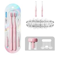 Vonmerie Zahnspangen Zahnbürste V-Form, weiche PBT Borsten, 4 Stück (2 Orthodontische Bürsten + 2 Zahnspitzenbürsten/Interdentalbürsten) für Zahnspange (Rot interdentale Bürsten)