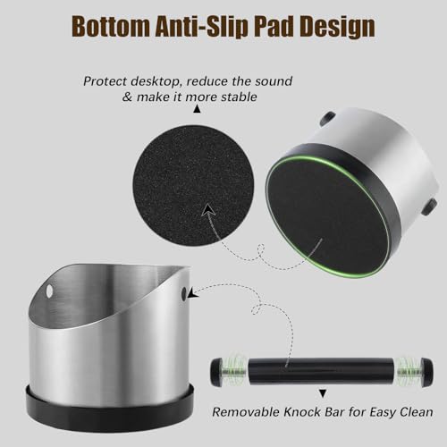Dhnvcud Stainless Steel Coffee Knock Box with Brush, Non-Slip Base & Removable Bar - Essential Espresso Accessory for Baristas - Image 5