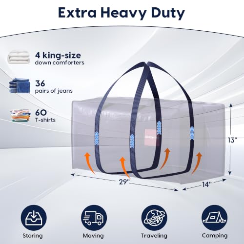 Image of 6 Pack Moving Bags Heavy Duty 210GSM with Full-Open Side Zipper, 93L 220lbs Waterproof Foldable Storage Totes for College Dorm Move-In, Moving Boxes Alternative & Home Organization, Blue