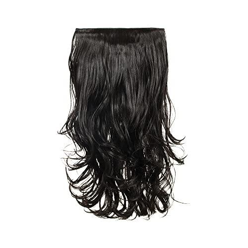 Image of KIS Synthetic Wavy Hair Extensions with 4 Clip-in for Women, Dark Brown | 19 Inches, Natural, Soft Heat Resistant Hair, Thick Washable Reusable, Artificial Hair Clip on Extension for Bridal, Wedding