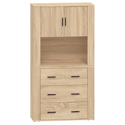 vidaXL Highboard, Sideboard mit viel Stauraum, Mehrzweckschrank Kommode Wandmontage, Schrank Beistellschrank für Wohnzimmer, Modern, Sonoma Eiche Holzwerkstoff