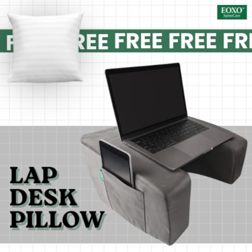 Image of Lap Desk Pillow & Wedge Cushion White Combo Laptop Pillow, Bed & Sofa & Floor, Lightweight (Grey Lap Desk)