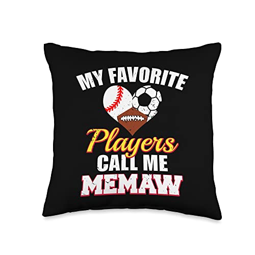 My Favorite Players Baseball Soccer Football Memaw Throw Pillow