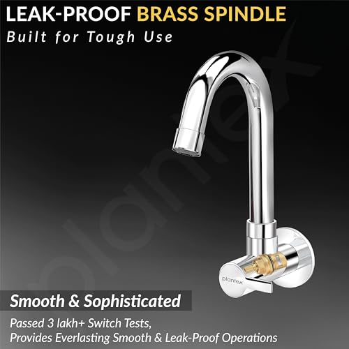Image of Plantex Sink Taps for Kitchen Basin with Brass Spindle /Wall Mount Tap for Kitchen Sink with Wall Flange & Teflon Tape /Sink Cock Tap - Pack of 1 (Rio, Chrome)