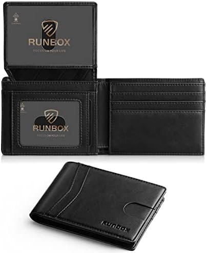 RUNBOX Men's Wallets Slim Rfid Leather 2 ID Window With Gift Box