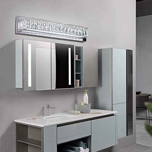 Crystal Vanity Lights, Bathroom Vanity Lighting Fixtures Over Mirror, Led Modern Wall Lights Fixtures Made For Stainless Steel Finish And K9 Crystal, Cool White 6000K Make-Up Mirror Front Light #TOP5