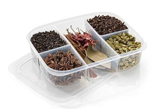 Nurah 5-in-1 Food Storage Container with 5 Compartments,Stackable Design,BPA-Free,Freezer Safe,Transparent Lid,Ideal for Vegetables,Fruits,Snacks Transparent (Set of 1)
