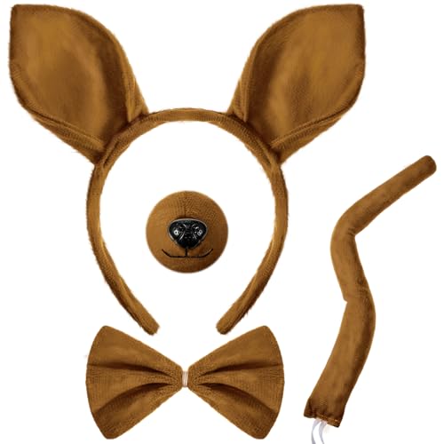 4 Pcs Halloween Kangaroo Costume Accessories Set for Kids, Deep Brown
