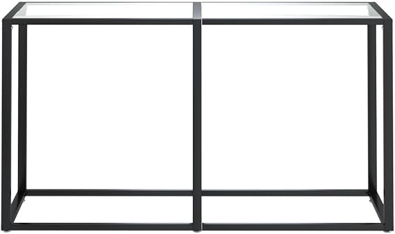 Tempered Glass Console Table 140x35x75.5cm Transparent Side Table with Powder-Coated Steel Frame, Modern End for Living Space, Durable and Easy Clean Furniture, Ample Storage