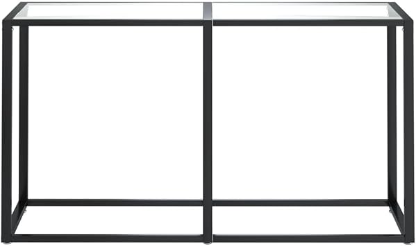 Tempered Glass Console Table 140x35x75.5cm Transparent Side Table with Powder-Coated Steel Frame, Modern End for Living Space, Durable and Easy Clean Furniture, Ample Storage