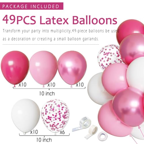 Image of Pink White Birthday Decorations Women Girls, Happy Banner, Paper Lanterns Honeycomb, Tissue Flowers Pom Poms Fan, Light Pink Latex Balloon Pink Confetti Balloons for Birthday Party Decor