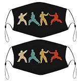 Retro Karate Judo Silhouette Martial Arts Kids Face Mask Set of 2 with 4 Filters Washable Reusable...