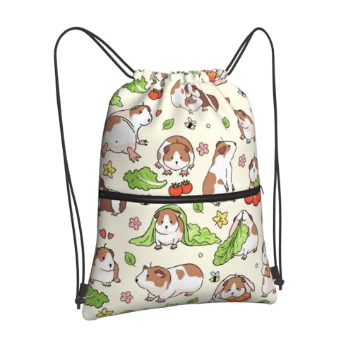 Image of Cute Guinea Pig Print Drawstring Bag, Guinea Pig Drawstring Backpack, Light Large Capacity Durable String Sackpack, Waterproof Cinch Sackpack for Yoga Sport Gym Beach Shopping