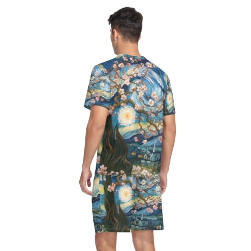 Mens Pajama Short Sleeve Pajama Sets Lounge V Neck 2 Pcs Sleepwear with Pockets, S-XXL2