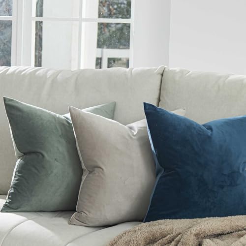 QUAFOO Cashmere Decorative Velvet Throw Pillow Covers 24x24 inch Set of 2 with Zipper Luxury Soft Solid Square Cushion Covers Case for Sofa Couch Bed Living Room by QUAFOO - Image 2