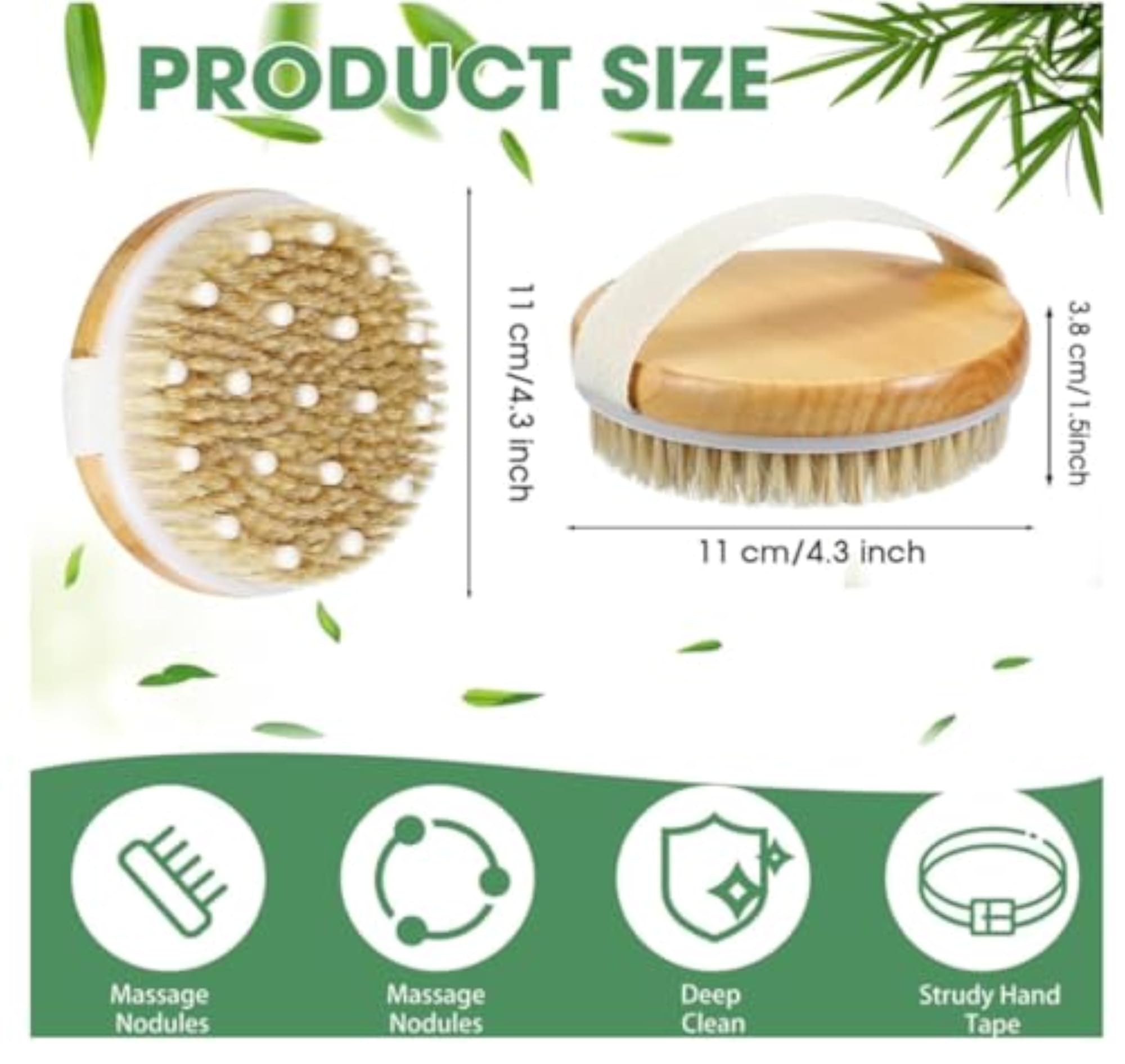 Wooden Bath Brush with Massaging Nodes, Deep Cleansing Tool