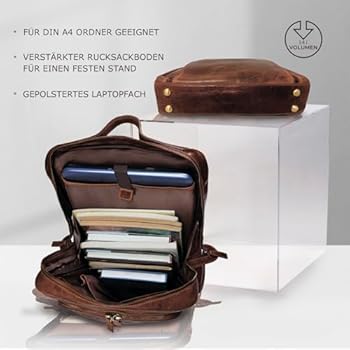 Corno d´Oro Premium Leather Backpack for Women with Many Compartments, Handmade Backpack, Leather, Laptop Backpack for 14 Inch Laptop, Women's Business Backpack, Elegant, Black, Black, Medium