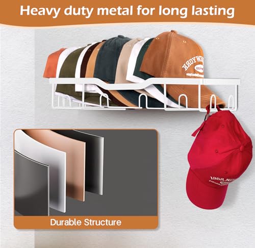 KEETDY Metal Hat Racks for Baseball Caps Wall Hat Organizer Fit 20 Caps Holder, 2 Packs Sturdy Wall Mounted Hat Storage Organizer, White by KEETDY - Image 2