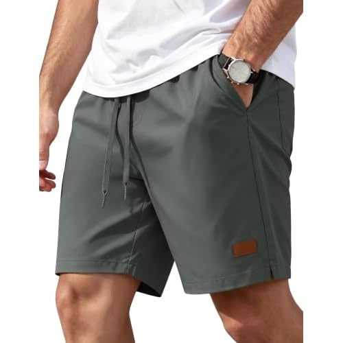 TACVASEN Men's Shorts 7 Inch Casual Summer Beach Shorts with Zipper Pocket