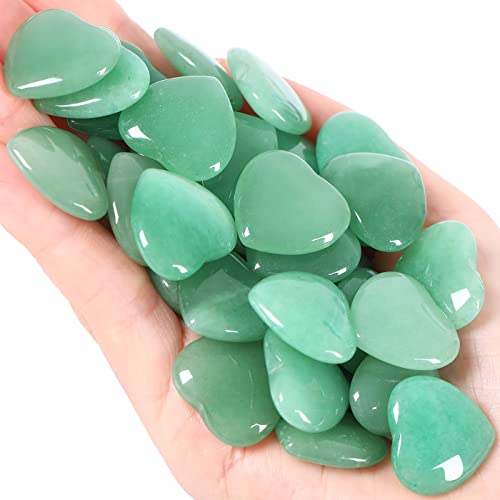 Image of QINJIEJIE 20 PCS Green Aventurine Natural Heart Healing Crystals Polished Crystal Cute Mini Stones Pocket Palm Love Gemstones Set Bulk Wholesale Reiki Energy Balancing Meditation Valentine's Day Gift