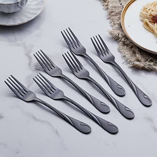 Black Dinner Fork Set, Seeshine 7.8-Inch Stainless Steel Shiny Black Metal Table Fork Silverware, Set Of 6 #TOP2