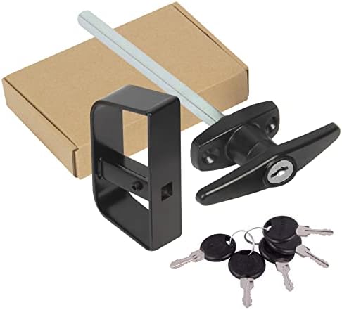 Shed Door Latch T-Handle Lock Kit with 5 Keys,BTEOBFY 5-1/2" Stem Storage Barn Shed Door Hardware Lock Set for Playhouses, Chicken Coops,Camper (Black)