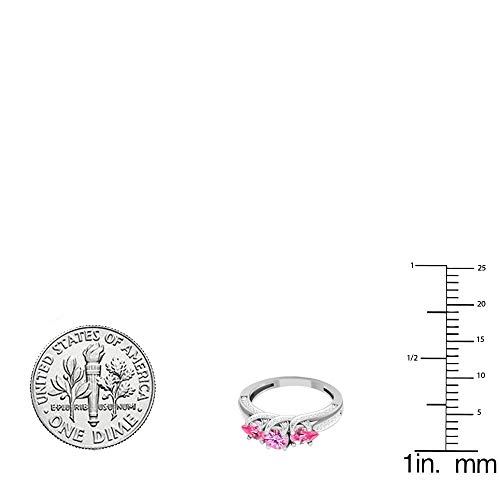 Dazzlingrock Collection Pear & Round Lab Created Gemstone with Natural Round White Diamond 3 Stone Engagement Ring for Her in 925 Sterling Silver2