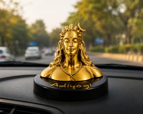 Image of Idolkart Adiyogi Statue with Gold Coating, 3 Inch, for Car Dashboard and Home, Vastu Benefits, Shiva Idol