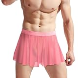 Men’s Sheer Mesh Mini Skirt Cross-Dressing Sissy Lingerie Low Waist See Through Skirt Nightwear Gay Party Underwear Pink