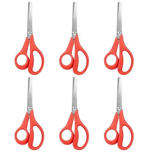 5.5" Left-Handed Kids Scissors, 6-Pack – Red Safety Scissors with Stainless Steel Blades & Soft Grip – Blunt Tip for Toddlers, Preschool, Home & School