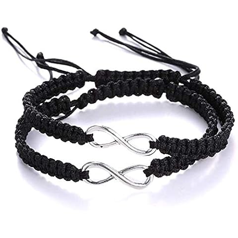 Pubiao (Black) 2 Pcs Handcrafted Bracelet Forever Friendship Love Braided Jewellery for Couple Family Lovers Women Men Cover