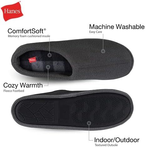 Hanes Men's Memory Foam Indoor/Outdoor Microsuede Clog Slipper Shoe, Charcoal Fleece, X-Large | Image 2