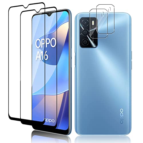 Vanrain Protector de Pantalla para OPPO A16/OPPO A16s/OPPO A54s Cristal Vidrio Templado, 2 Piezas Vidrio Templado y 2 Piezas Protector de Lente de Cámara, [Alta Definición][9H Dureza][Sin Burbujas] Cover