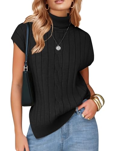EXLURA Women's Turtleneck Sleeveless Sweater Vest Casual Short Cap Sleeve Knit Pullover Tank Tops 2025 Fashion Fall Clothes