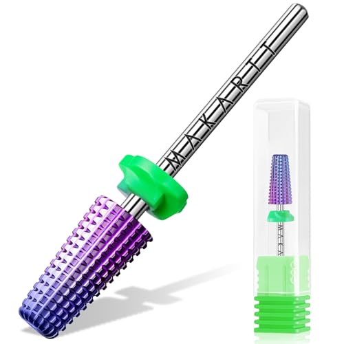 Makartt 5-in-1 Nail Drill Bits - 3/32 Shank Tungsten Carbide Tapered Bit for Fast Removal of Acrylic Nails Hard Gel & Cuticles Professional Nail E-File Bits for Nail Drill Machines (Fine Purple