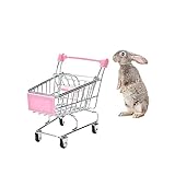 MANON ROSA Rabbit Toy Bunny Mini Shopping Cart Small Animal Supermarket Handcart Hedgehogs Parrot Bird Cats Mice Dutch Pigs Hamsters Guinea Pig Lizard Chinchilla Squirrel (Pink)