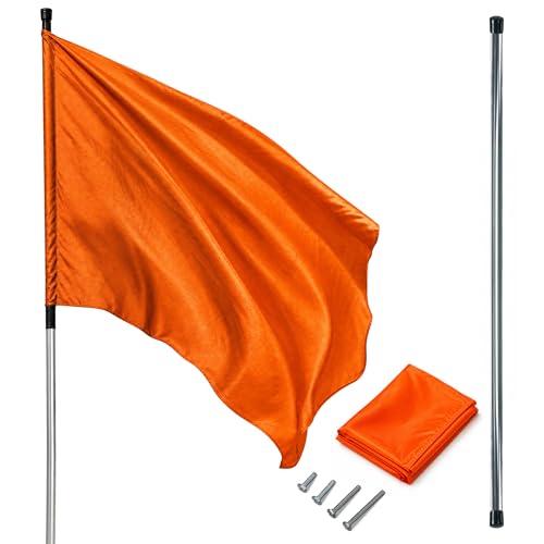 Spinning Color Guard Flag with Pole (Orange) – Lightweight Dance Flags w/ 71” Adjustable Rubber Coated Poles - Robust Tear-Resistant Color Guard Practice Flag - Cheer Flags for Competition, Performances