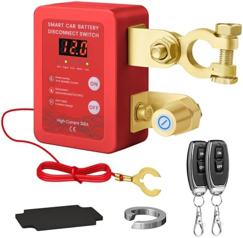 Batterie Trennschalter 12V, Drahtloser Ferngesteuerter Auto Trennschalter | 240A Batterie Kill Switch with LED, Autobatterieschalter, Automatische Abschaltung Schalter für Auto, RV