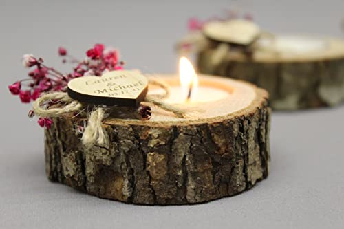 60 Pcs Personalized Log Candle Holders, Wood Tealight Holders In Bulk,Wedding Favors, Valentine Candle Holder, Tea Lights Candle Holder,Funeral Favors For Guests, Handmade Candle Holders & Tealights #TOP2