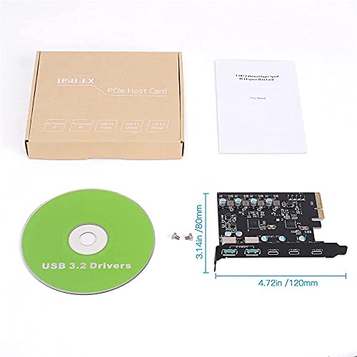 Pcie To Usb 3.2 Gen 2 Adapter Card With 20 Gbps Bandwidth 5-Port (3X Usb C -2X Usb A) Pci Express Expansion Card Internal Usb Hub Pci-E Add-On Cards Riser For Windows 10/8/7 And Mac Os 10.8.2 Above #TOP6