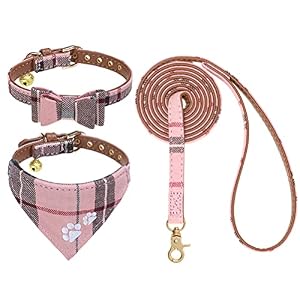 Dog Leash Collar Set 3 Pack Plaid Pattern Adjustable Escape Proof Leash Collar Set for Outdoor Walking