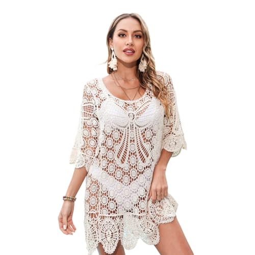 Cache-maillot de bain femme en crochet creux et col rond chic