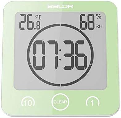 BALDR Digital Bathroom Shower Wall Clock Timer with Alarm, Waterproof for Water Spray, Touch Screen Timer, Temperature Humidity Display with Suction Cup Hanging Hole (Green)