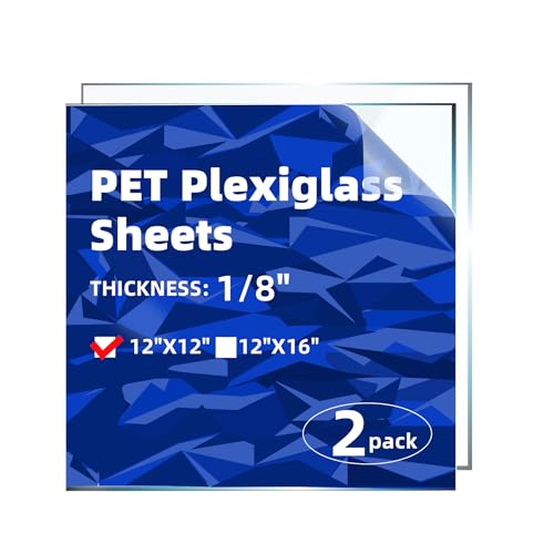 Image of 2 Pack 1 /8 inch Thick Plexiglass Sheets - 12 inch x 12 inch PET Clear Acrylic Sheets for Art Design, Craft Projects, Signs, DIY in Home, Wedding, Festival,Party, Office